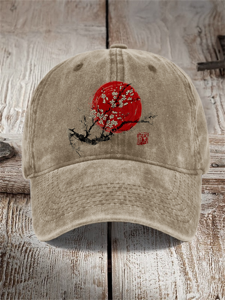 Plum Blossom Sunrise Japanese Art Washed Cap