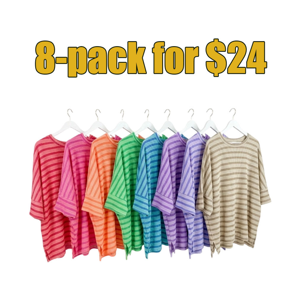 Women's Ribbed Striped 3/4 Sleeve Top – Easy Fit Everyday Essential