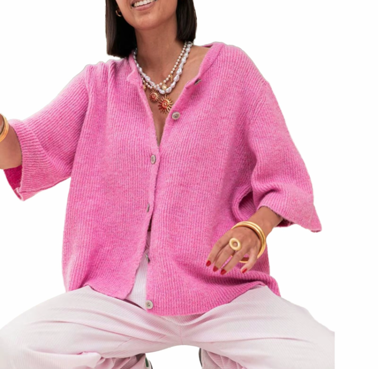 Women's  Knit Cardigan – Half Sleeve, Solid Color, Button-Up, Lightweight Knitwear for Daily Wear