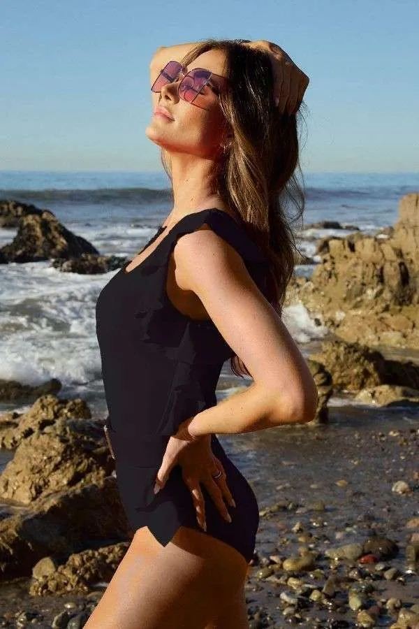 One Shoulder Ruffle One Piece Swimsuit