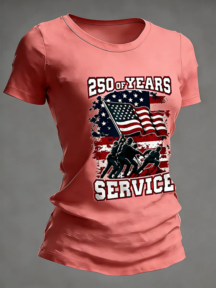 Women's 250 Years Of Service American Flag Raising T-Shirt