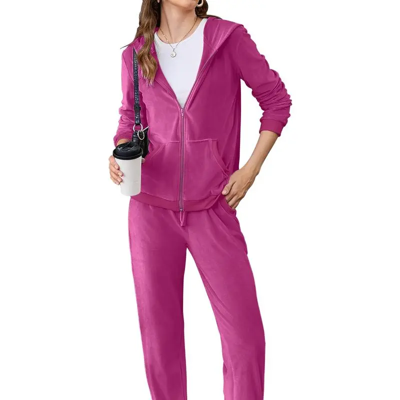 Women’s Velour Tracksuit Set – Zip Hoodie & Jogger Pants