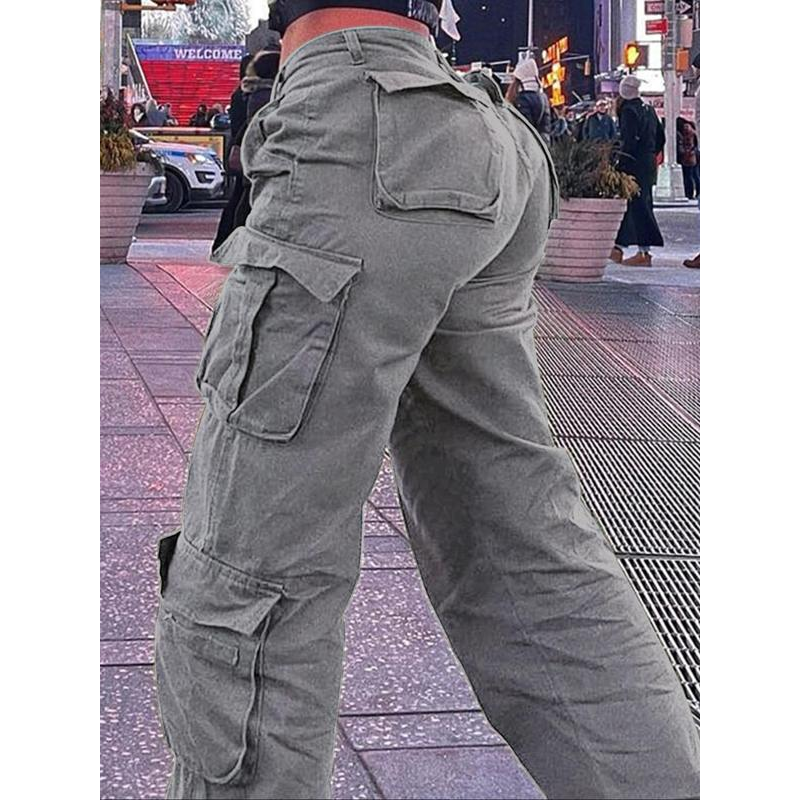 Women's Plain Drawstring High Waist Cargo Pants