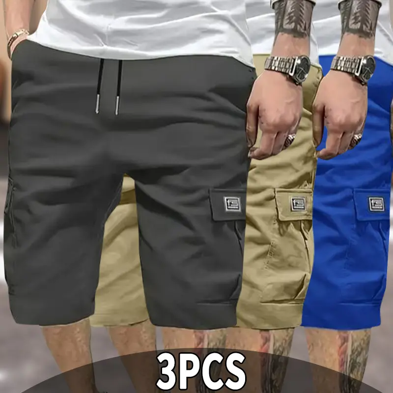Camouflage Twill Pocket Shorts Three-Piece Set