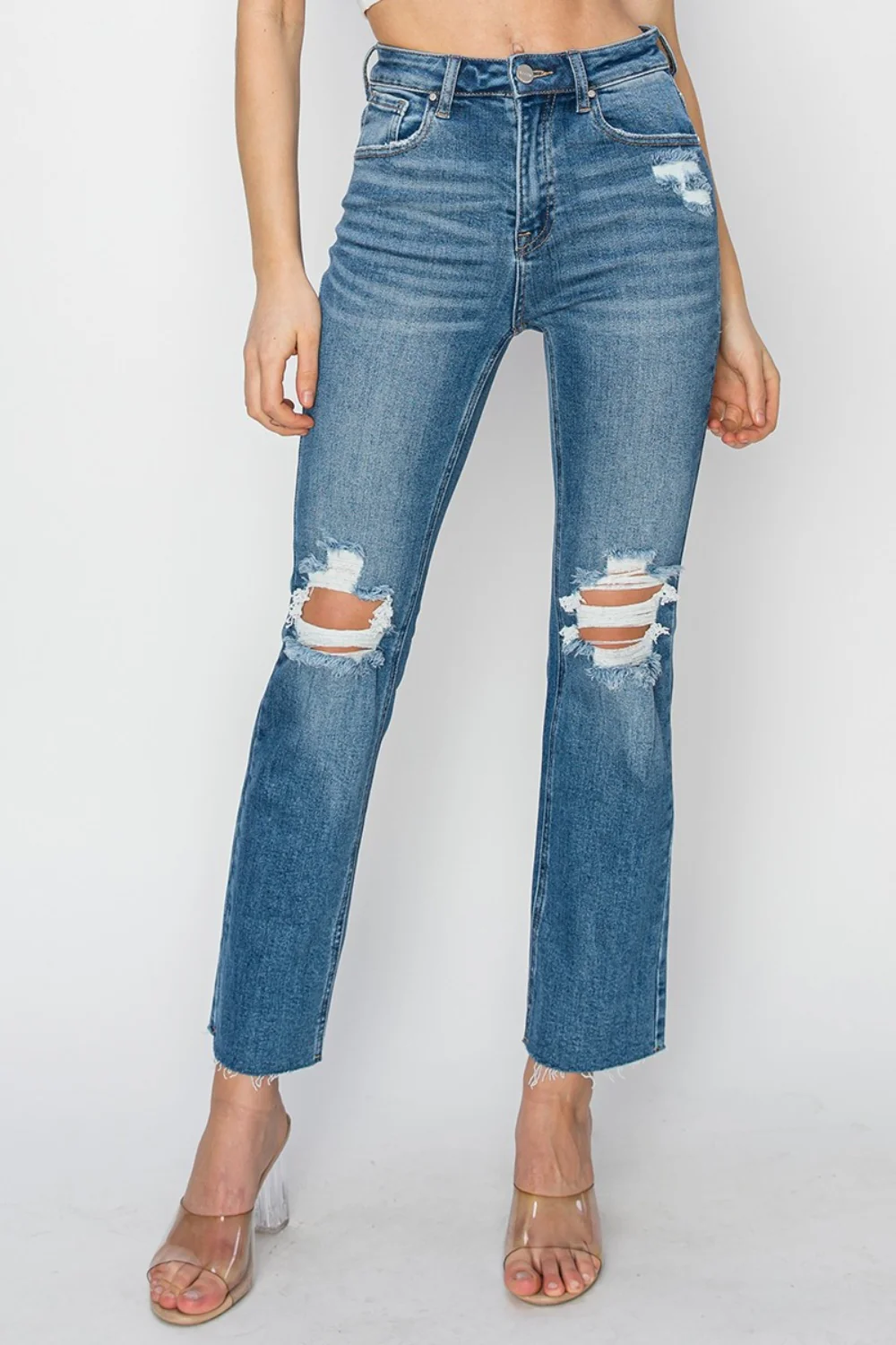 High Rise Distressed Ankle Jeans