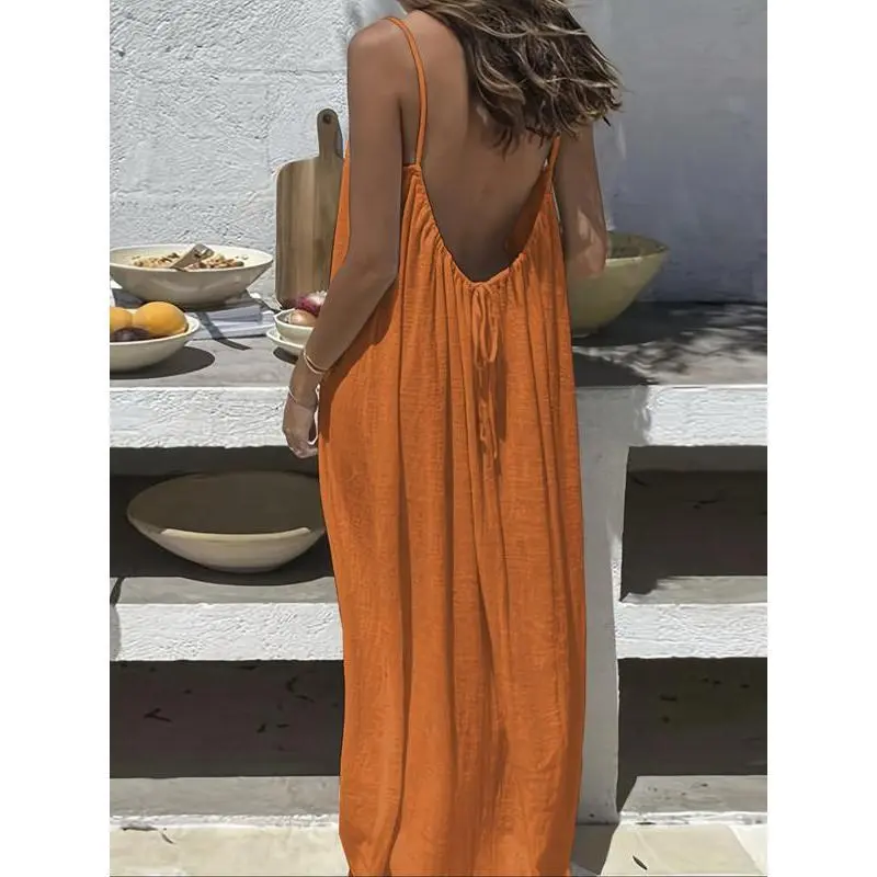 8/16 Pcs Women's Solid Color Backless Cami Dress