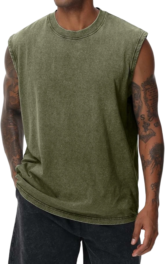 Unisex Cotton Workout Tank Tops Sleeveless Acid Wash Tshirts