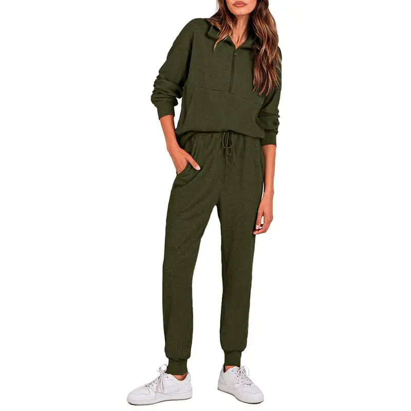 Women's 2-Piece Sweatpants Set Long Sleeve Half Zip Pullover Sweatshirt & Joggers Pants