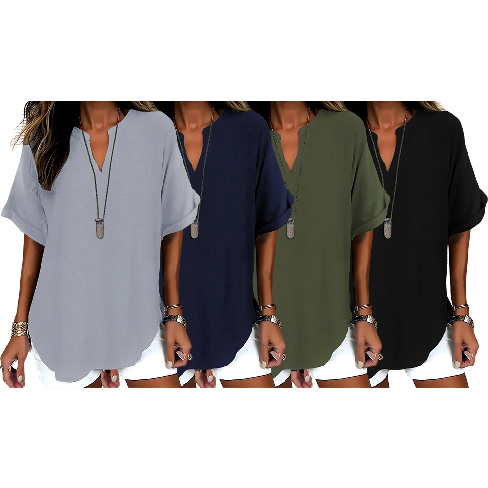 Women's Plain Short Sleeve Blouse, Casual Solid Color Top for Daily Wear, Ladies Clothes for All Seasons