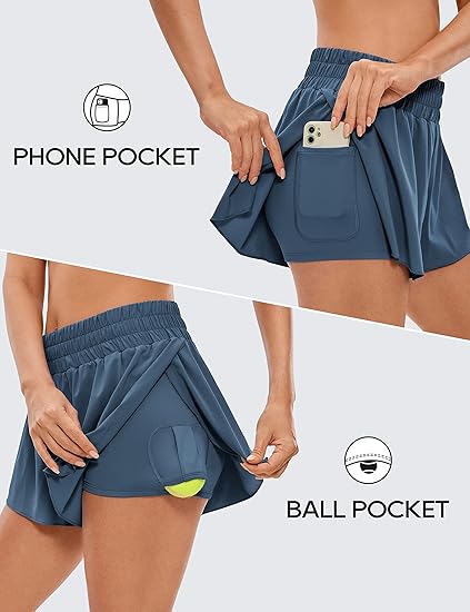 🏃Women’s 2-in-1 Mesh Active Shorts – Flowy Overlay & Adjustable Drawstring