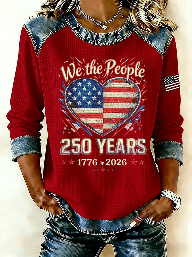Ladies' Leisure 250Th Anniversary Celebration Splicing Color Contrasting Long Sleeve T-Shirt