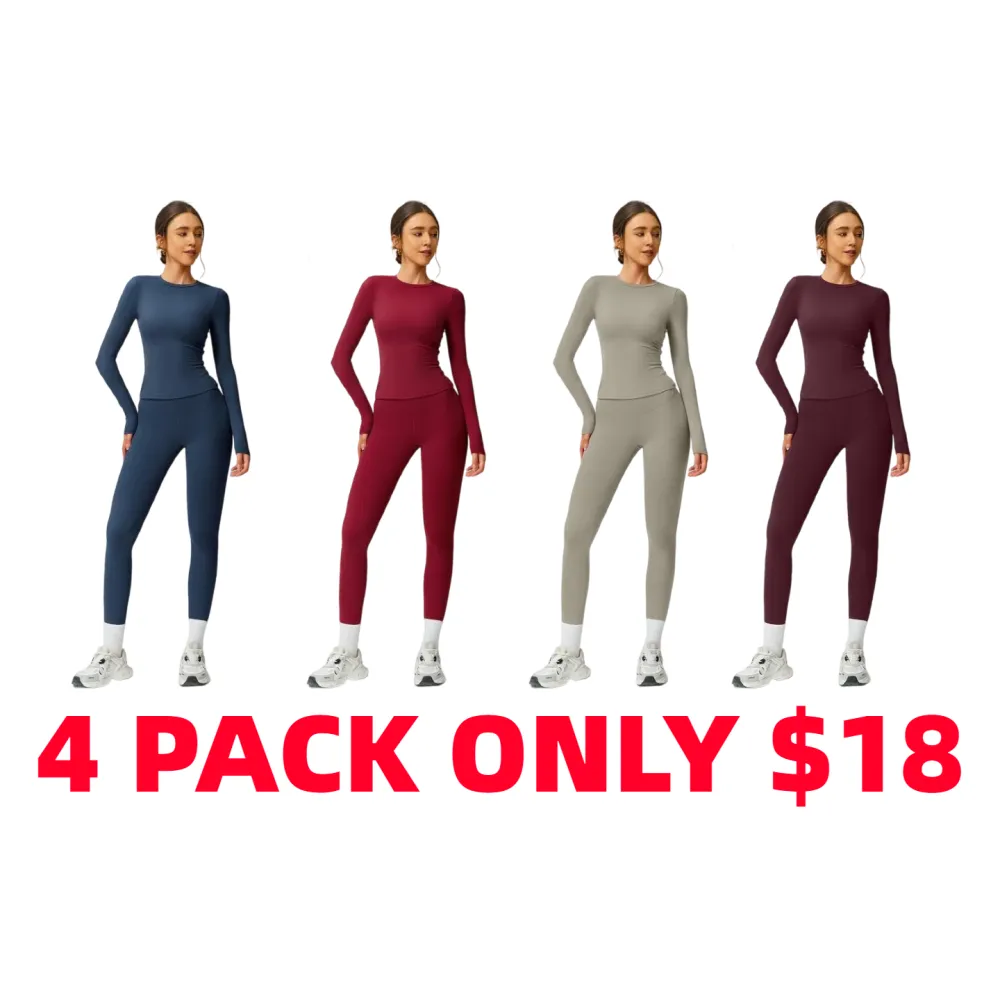 Women’s Two-Piece Patchwork Yoga Set – High Elastic Slim Fit Long Sleeve Top & Tight Pants