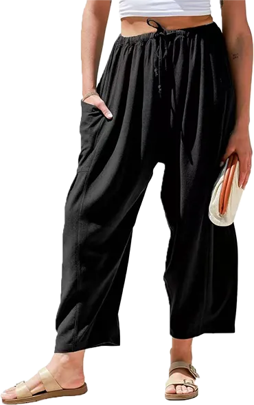 TARSE Women's Linen Wide Leg Pants – Casual Loose-Fit Palazzo Harem Pants with Pockets for Summer Beach Outfits