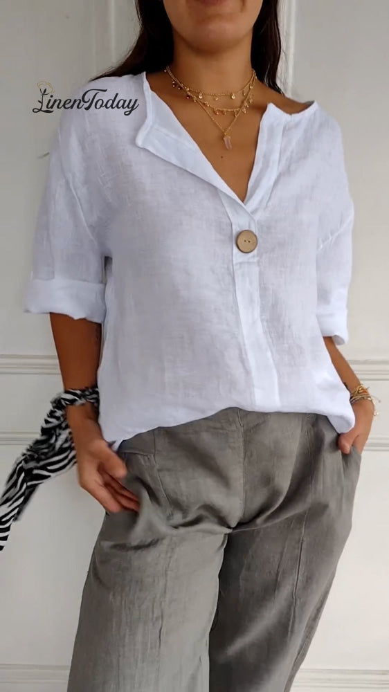 V-neck Cotton and Linen Comfortable Top