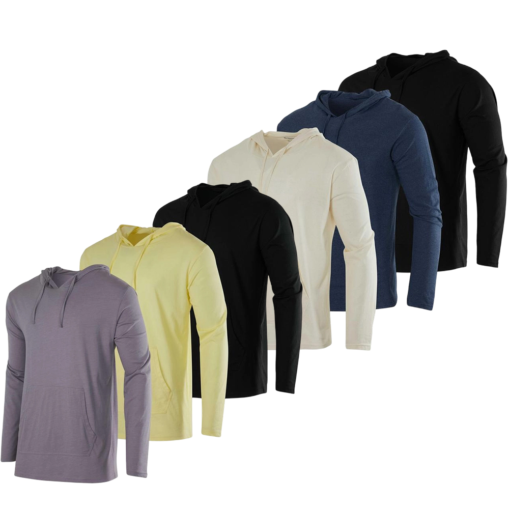 6 Pack: Men's Cotton Lightweight Casual Pullover Drawstring Hoodie With Pocket (Available In Big & Tall)