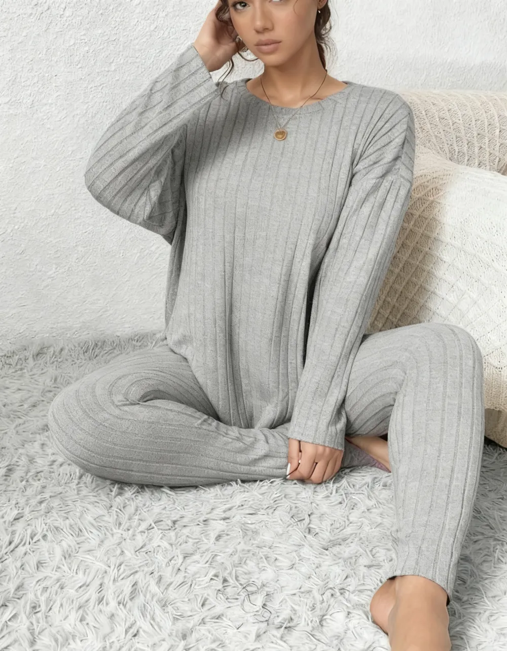 Plus Size Ribbed Two-Piece Pajama Set