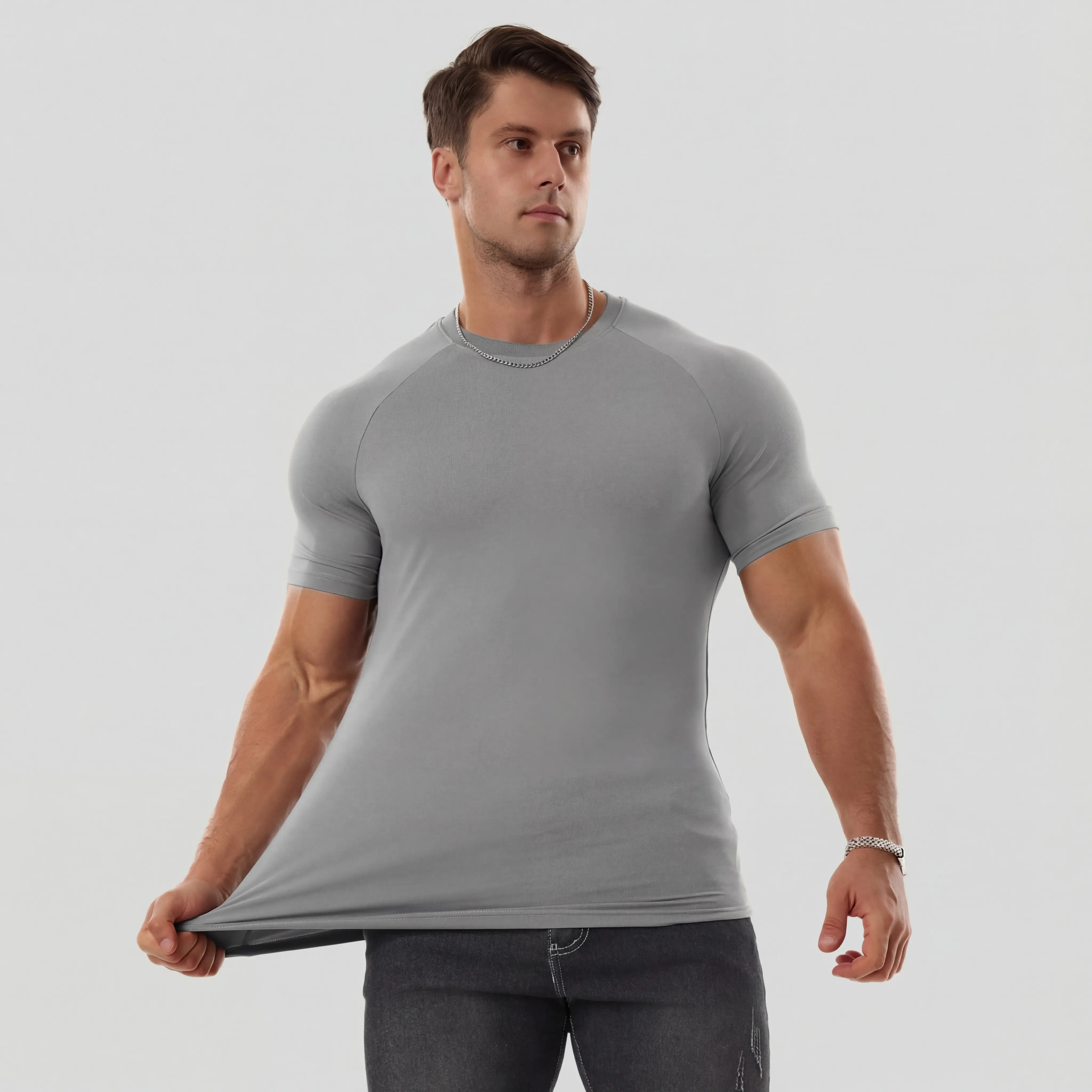 Men's Raglan Sleeve Tee, Athletic Tapered Fit, Arm-Enhancing Sleeves, Wrinkle-Resistant Stretch Fabric Gym Workout Shirt Fitness Running Tops