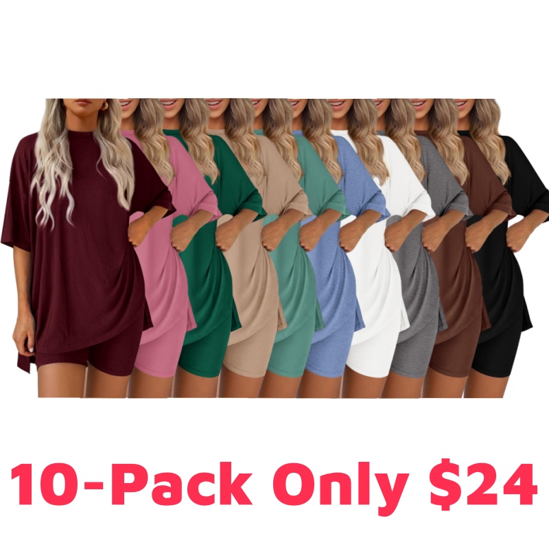 Women 2 Piece Lounge Set 2026 Summer Casual Oversized Shirts Biker Shorts Matching Airport Travel Outfit Clothes