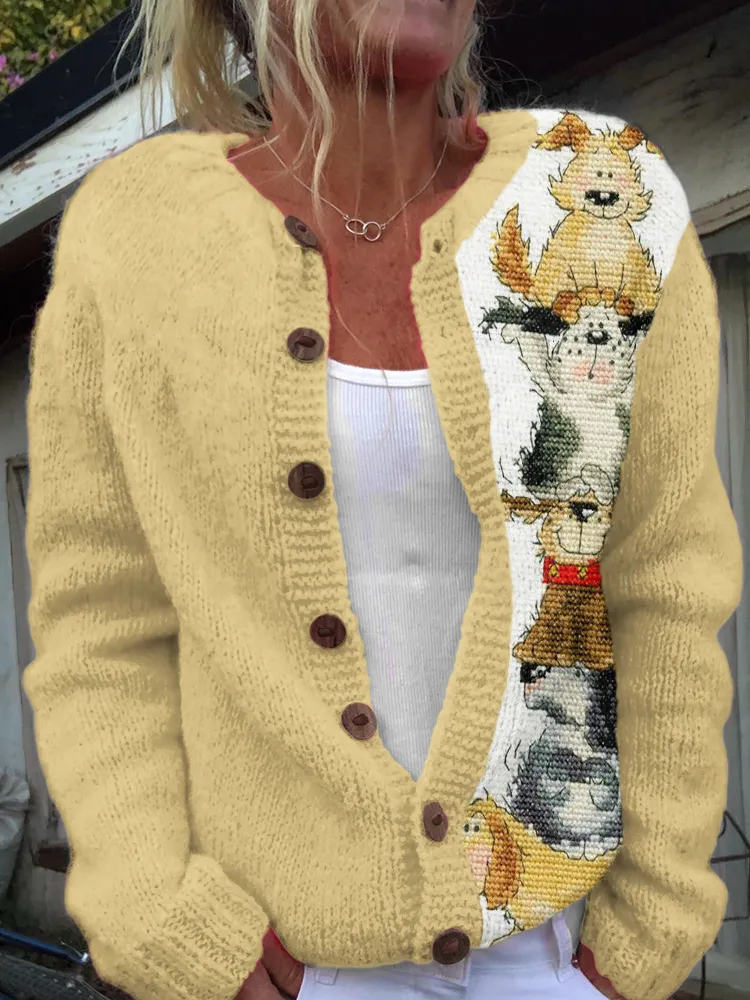 Women's Retro Dog Pattern Jacquard Knitted Sweater