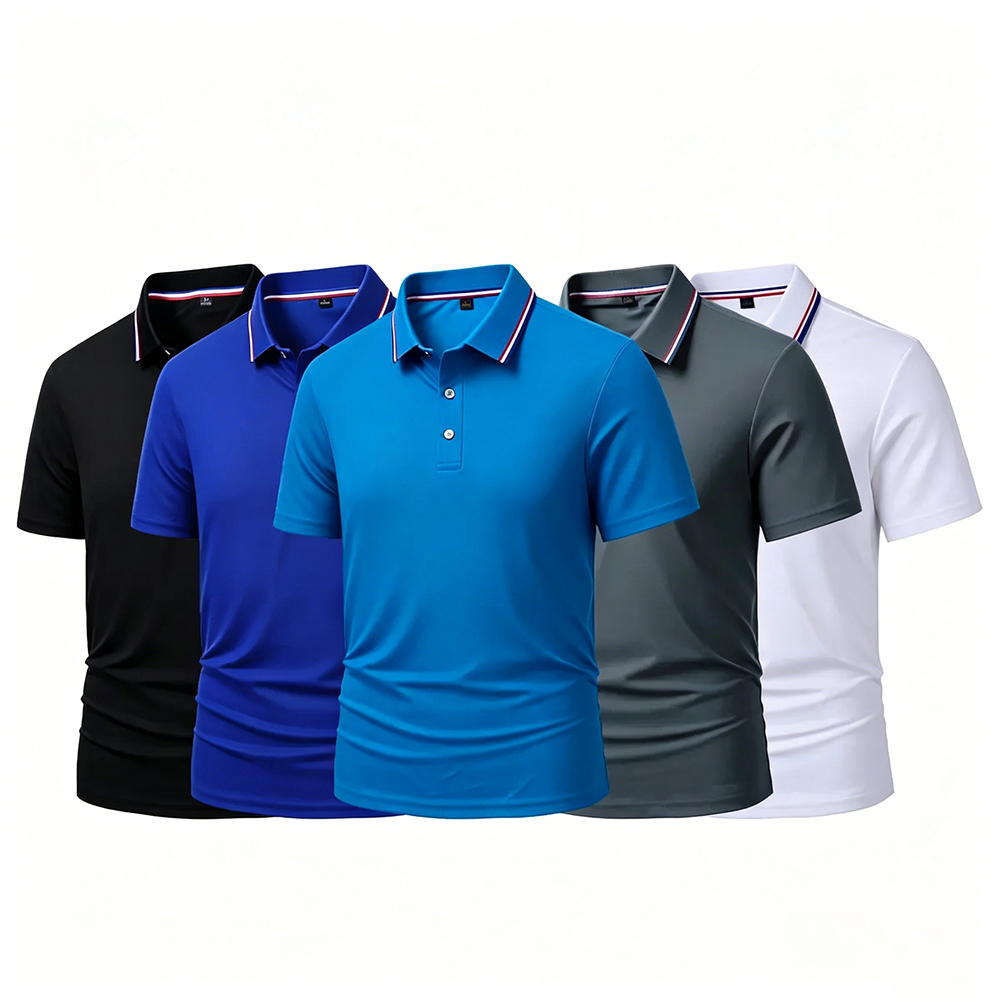 Men's Quick Dry Color Block Striped Polo Shirt⚡