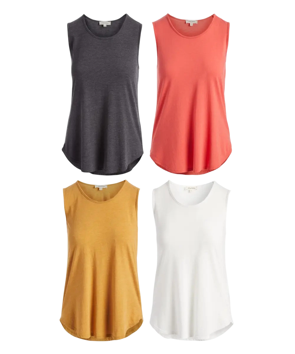 Scoop Neck Tank Tops Packs Multi Colors Basic Soft Comfort Sleeveless Tops Casual Womenswear Colorful Cotton