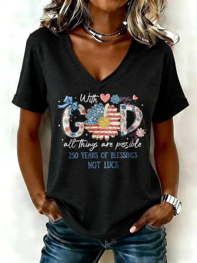 Women's casual retro American 250th T-shirt