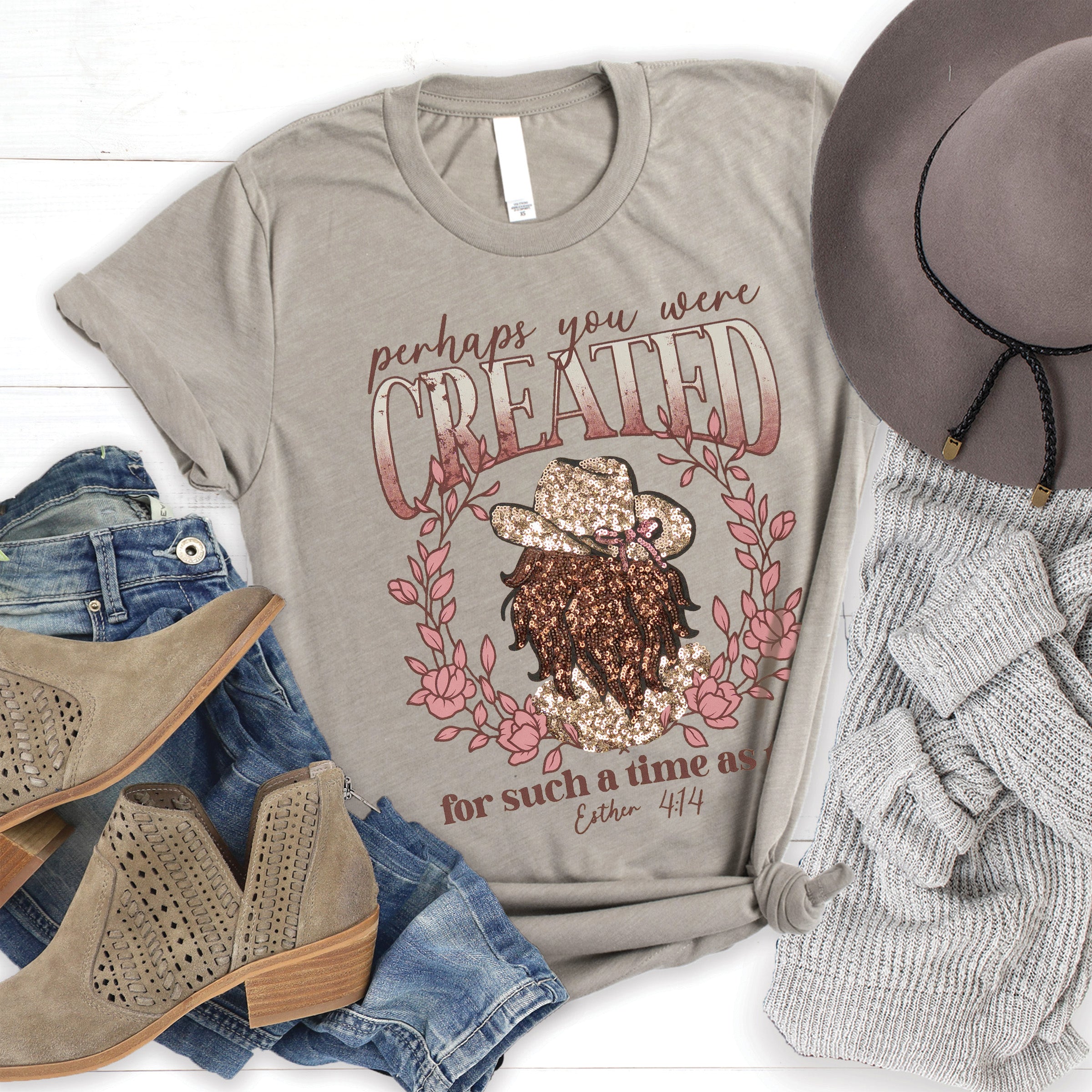 Embellished Perhaps you were Created Sequin Tee