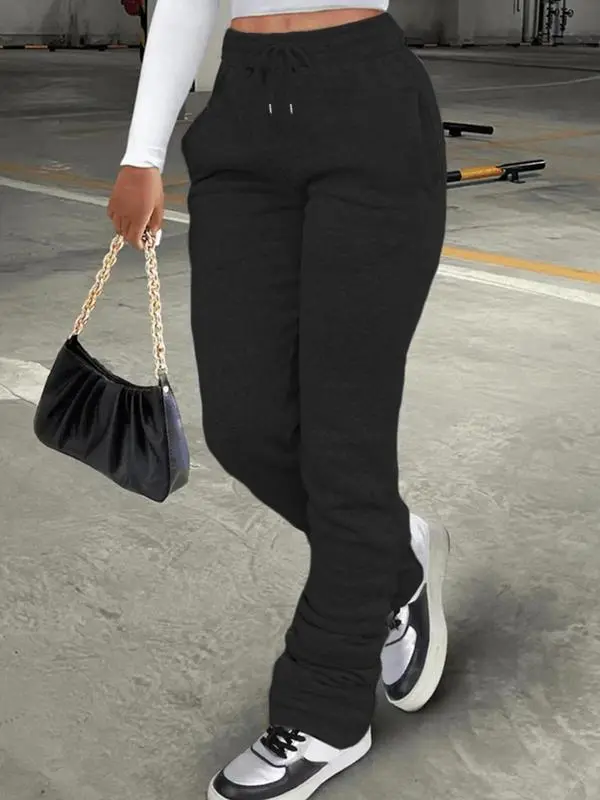 Women’s Stackable Sweatpants with Pockets – Drawstring Waist Casual Joggers for Daily Wear