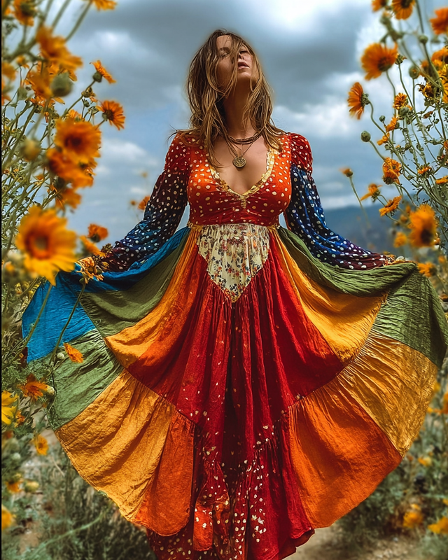 Women's Vibrant Summer Rainbow-Colored Dress 4640