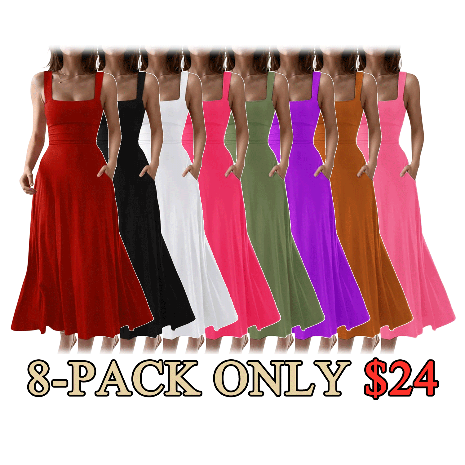 👗👗 Women’s Square Neck A-Line Flowy Dress with Pockets