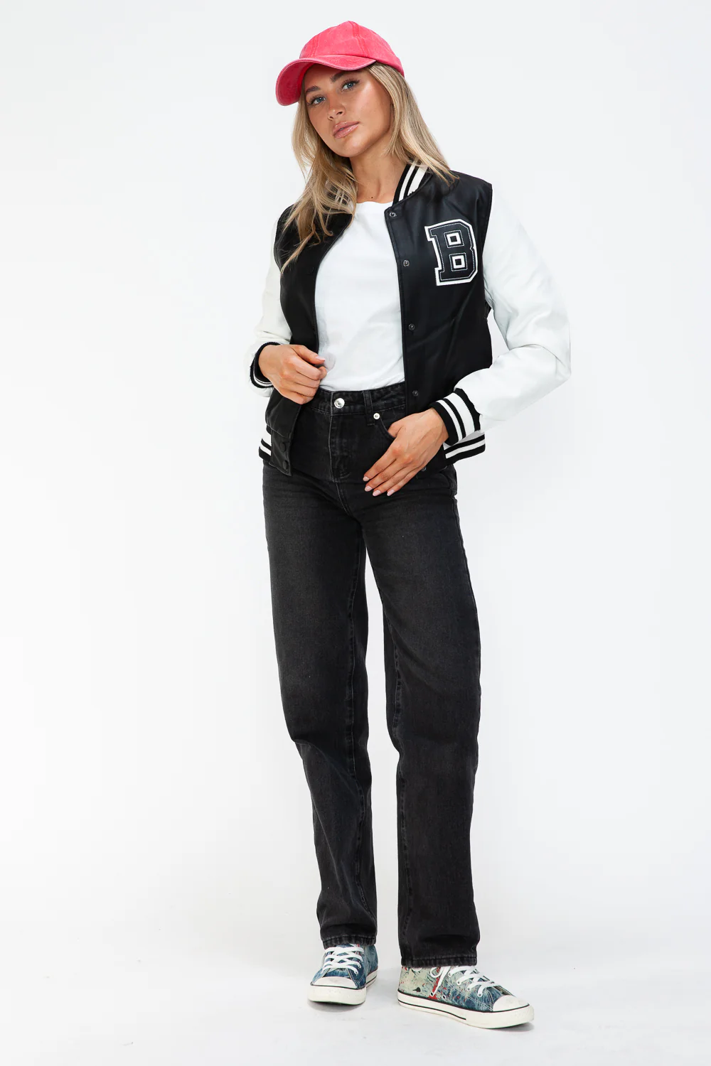 Love Me Now PU Leather Contrast Snap Down Bomber Jacket