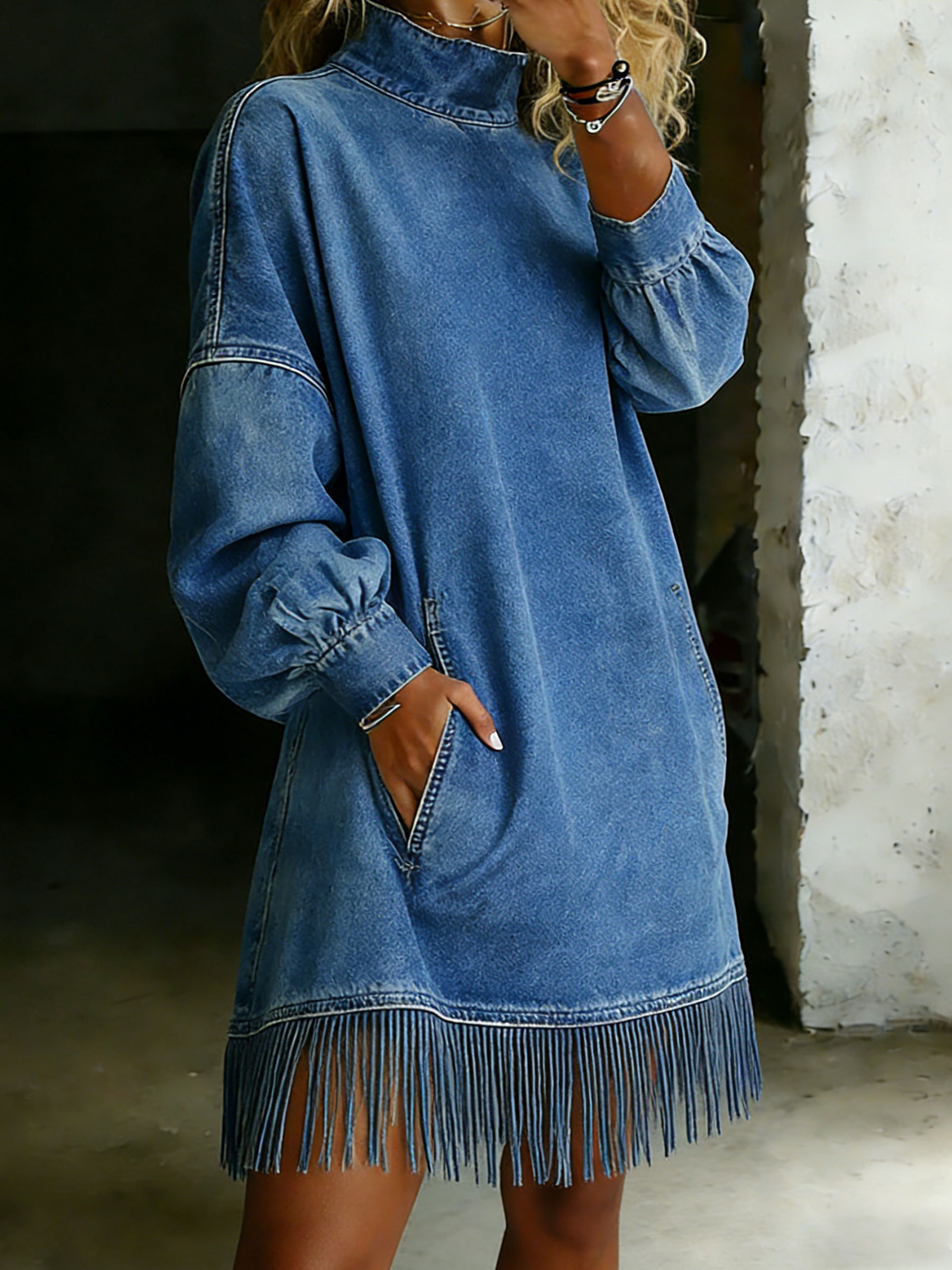 Women's Casual Stylish Denim Tassel Dress