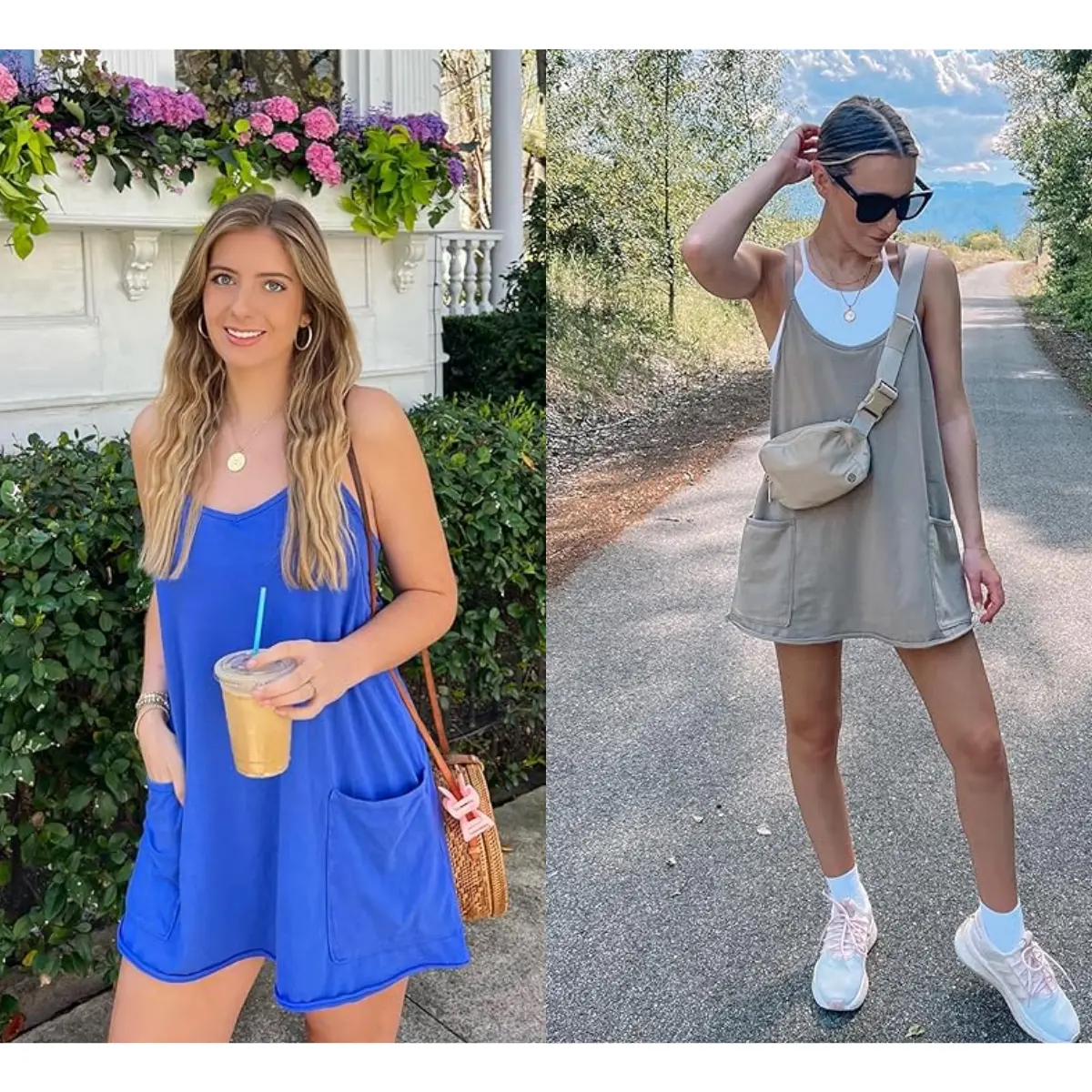 SCUSTY Women's Summer Sleeveless  Mini Dress with Built-in Shorts V Neck Spaghetti Straps Athletic Shorts Tennis Dress with Pockets