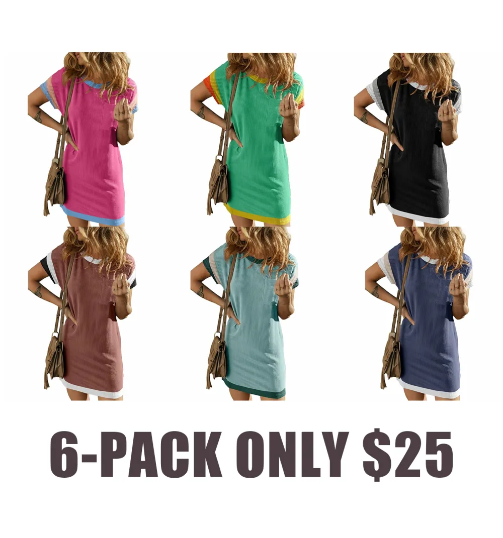 Plus Size Color Block Knit Mini Dress – Casual, Slim Fit, 2025 Trend