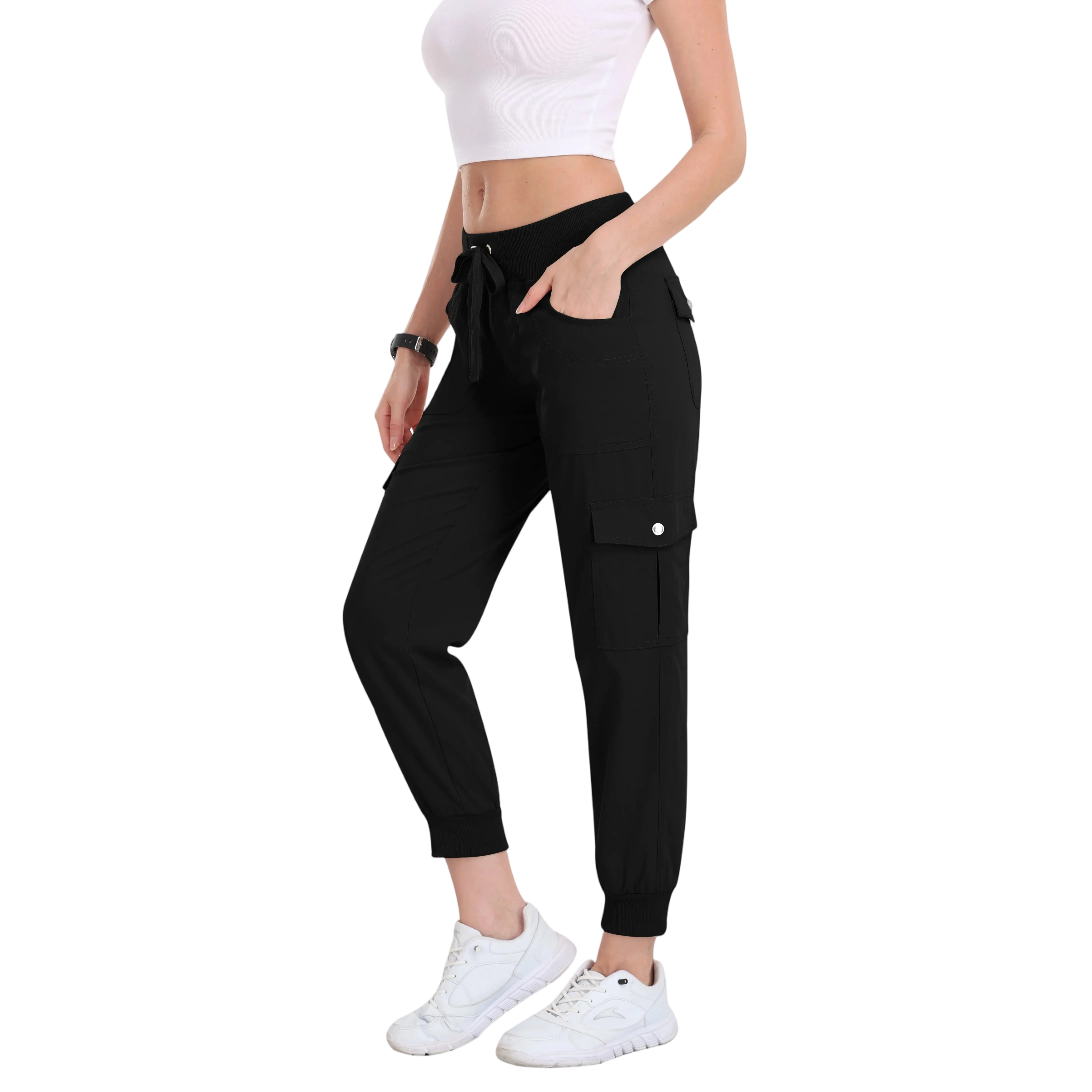 Women's Lightweight Hiking Cargo Pants Outdoor Quick Dry Casual Travel Sweatpants Joggers Elastic Waist Button Pockets Comfy Moms over 30 Basic four season