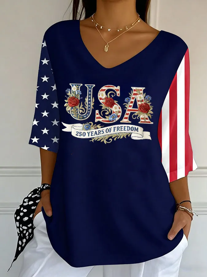 Women'S Independence Day 250Th Anniversary Printed Short Sleeves