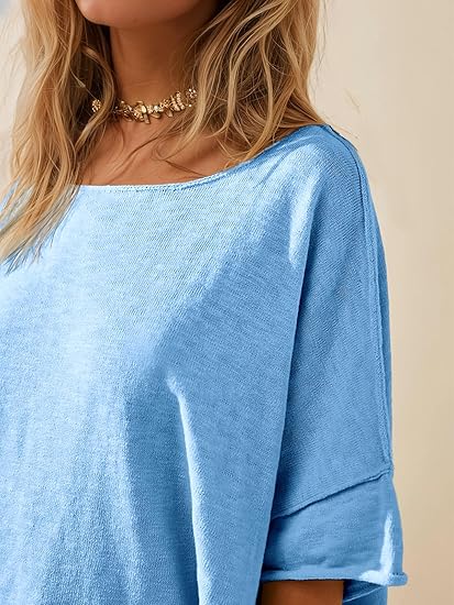 Casual Short Sleeve Blouse with Side Slits