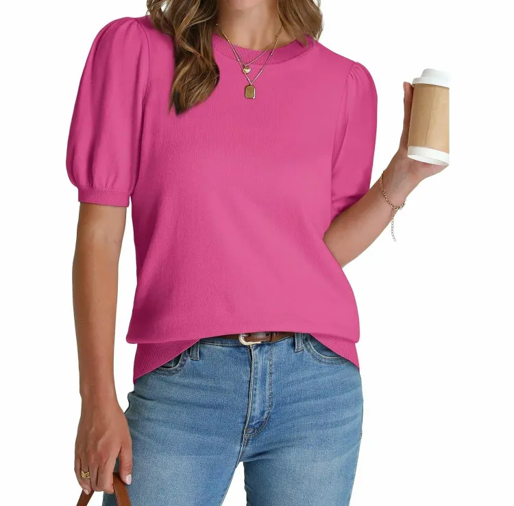 Women's Puff Sleeve Sweater – Trendy Spring/Summer Work Top