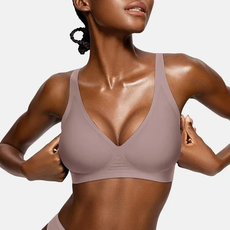 Womens Comfortable Wireless Bras Push Up Bralettes Seamless Tshirts Bras Deep V