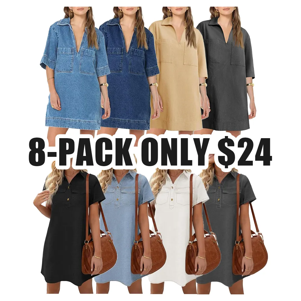 Women's Summer Denim Shirt Dress with Pockets