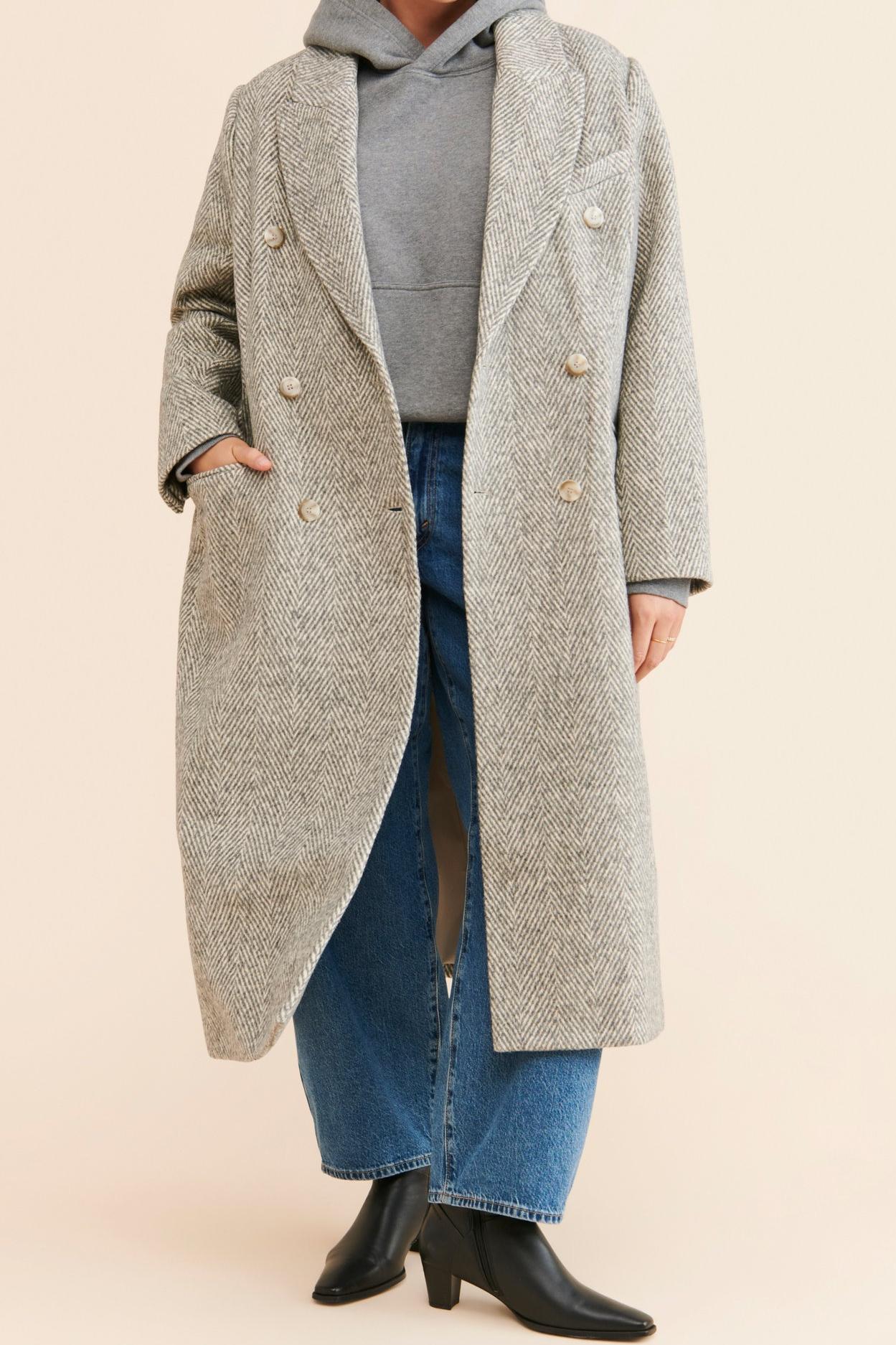 Grey Herringbone Long Coats