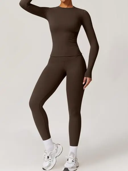 Women’s Two-Piece Patchwork Yoga Set – High Elastic Slim Fit Long Sleeve Top & Tight Pants