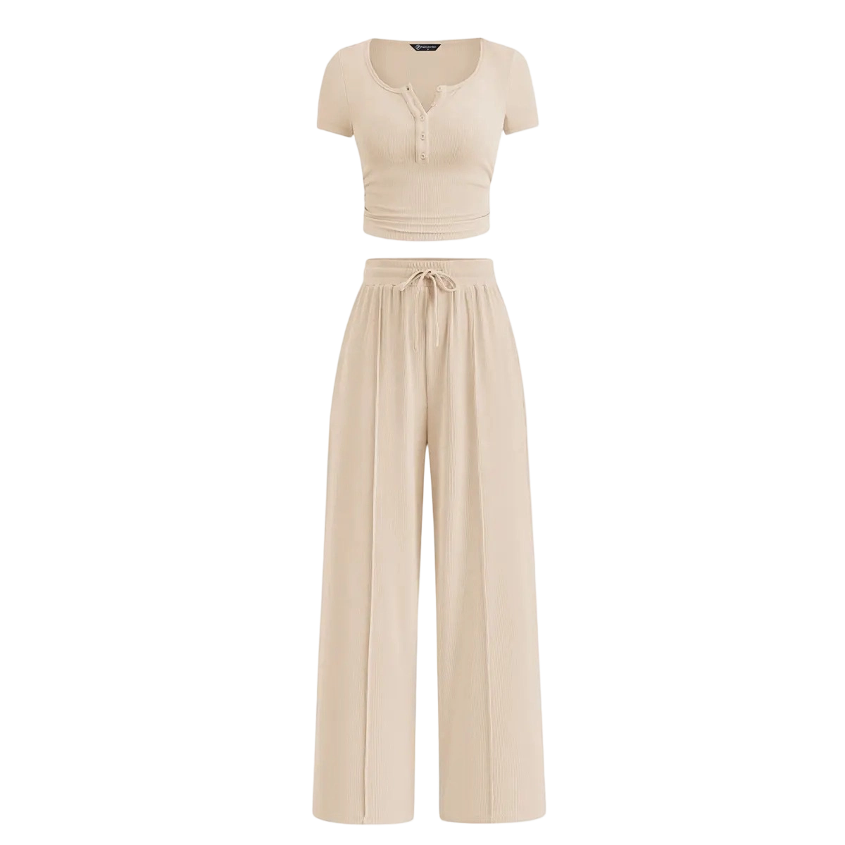 Women's 2-Piece Outfits Summer Ribbed Knit Button Short Sleeve Crop Slim Fit Tops & Wide Leg Pants Lounge Sets