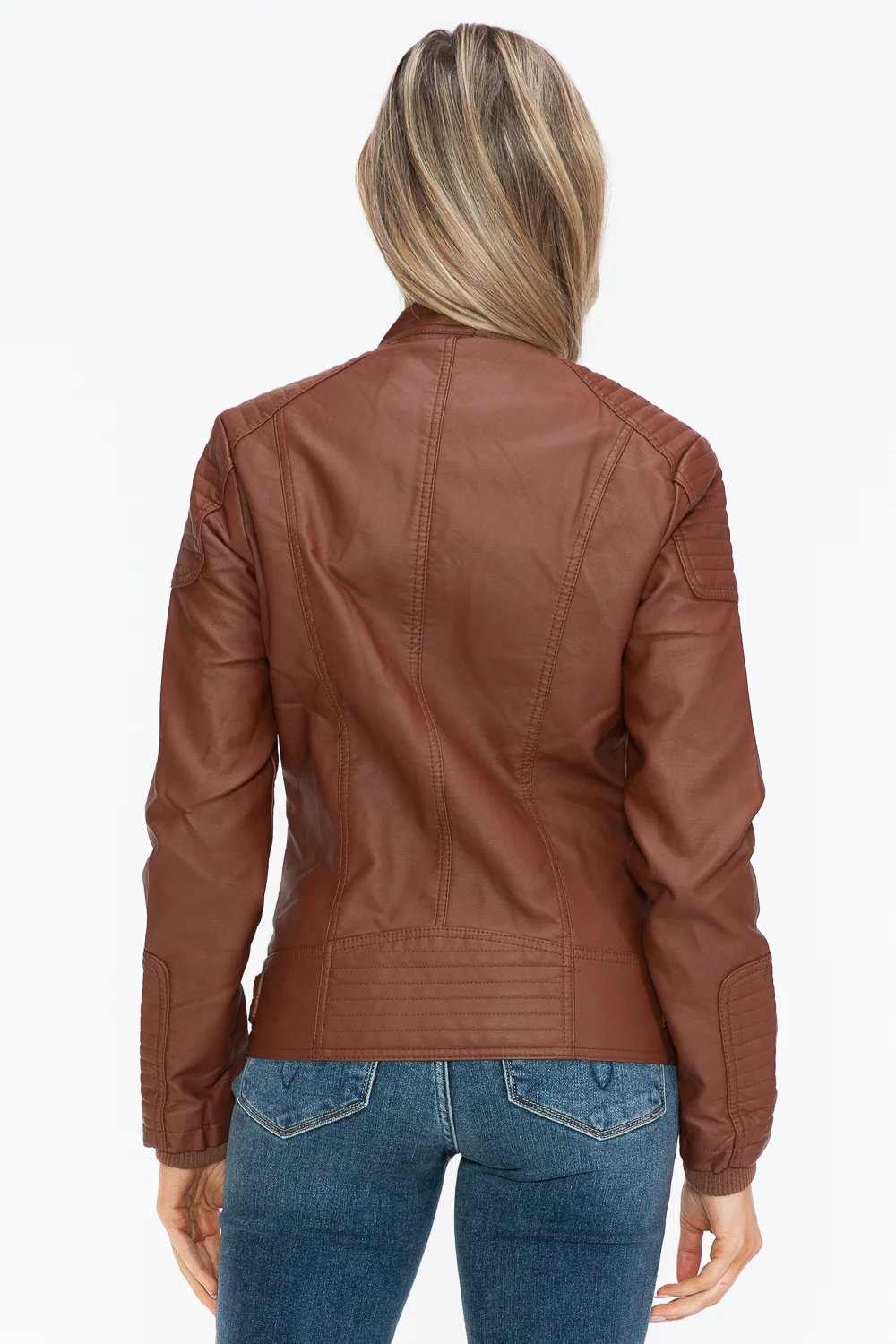 Faux Leather Biker Jacket with Side Zip Pockets