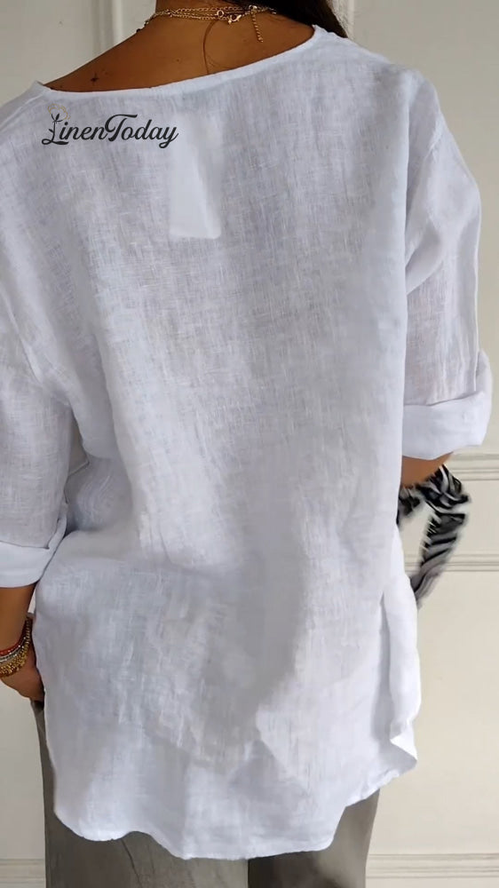 V-neck Cotton and Linen Comfortable Top
