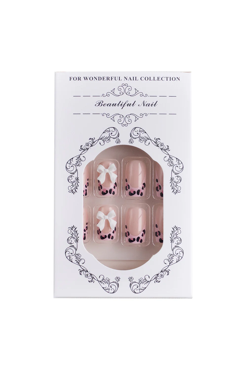 Pink Leopard French Tip Bow Decor Square Nail Stickers