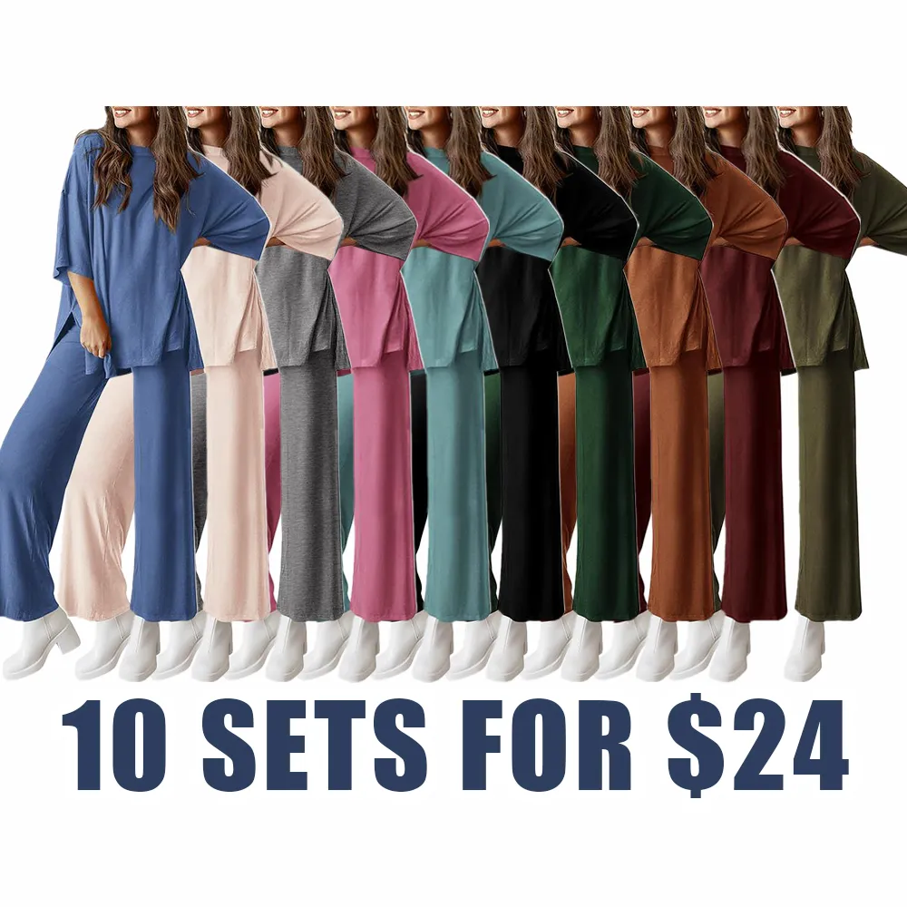 🌸2-Piece Lounge Set for Women – Chic Pullover Top & Wide-Leg Pants