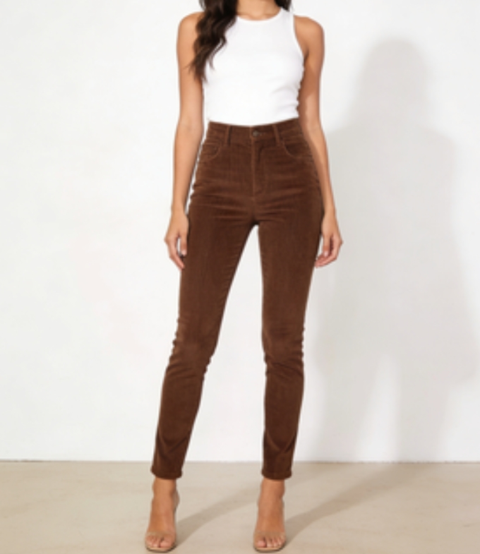Premium Brown High-Rise Corduroy Pants (Flattering Fit)