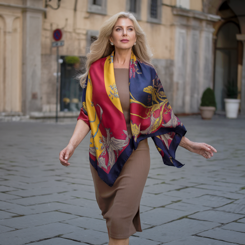 Retro Silk Patchwork Contrast Scarf 1243