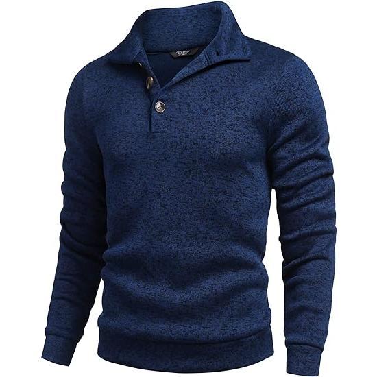 Men's Quarter Button Henley Sweater Casual Knitted Sweatshirt Mock Neck Thermal Fleece Pullover Sweater with Pocket